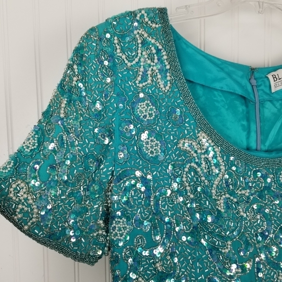 Oleg Cassini Black Tie Vtg Heavily Beaded Silk Mini Dress Size 12 Fairy Event - Picture 12 of 13